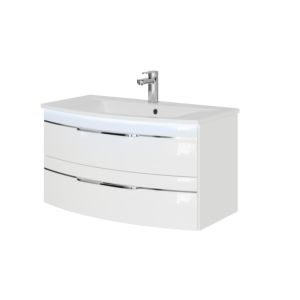 Pelipal Series 7045 washbasin set SET-167-048 white high gloss / white gloss, chrome handles, 91 cm