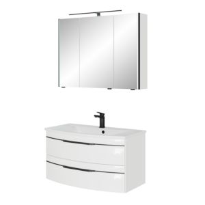 Ensemble de meubles de salle de bain Pelipal Série 7045 SET-167-052 blanc brillant / blanc brillant, poignées noires, 91 cm