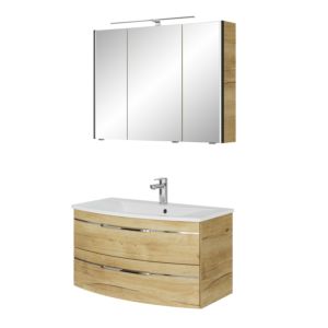 Pelipal Series 7045 bathroom furniture set SET-167-053 Halifax oak synchronous pore, chrome handles, 91 cm