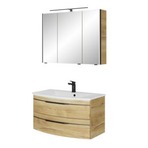 Pelipal Series 7045 bathroom furniture set SET-167-057 Halifax oak synchronous pore, black handles, 91 cm