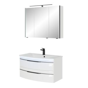 Ensemble de meubles de salle de bain Pelipal Série 7045 SET-167-060 blanc brillant / blanc brillant, poignées noires, 91 cm