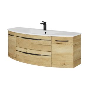 Pelipal Series 7045 washbasin set SET-167-065 Halifax oak synchronous pore, black handles, 91 cm