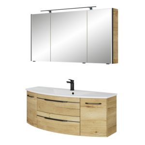 Pelipal Series 7045 bathroom furniture set SET-167-081 Halifax oak synchronous pore, black handles, 130 cm