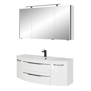 Ensemble de meubles de salle de bain Pelipal Série 745 SET-167-084 blanc brillant / blanc brillant, poignées noires, 130 cm