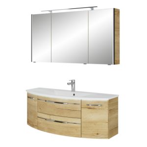 Ensemble de meubles de salle de bain Pelipal Série 7045 SET-167-093 Chêne Halifax pore synchrone, poignées chromé , 130 cm