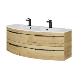 Pelipal Series 7045 double washbasin set SET-167-097 Halifax oak synchronous pore, black handles, 130 cm