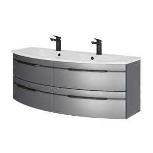 Pelipal Series 7045 double washbasin SET-167-099 steel grey metallic / steel grey, black handles, 130 cm