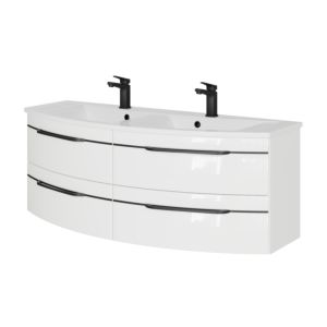 Pelipal Series 7045 double washbasin set SET-167-100 white high gloss / white gloss, black handles, 130 cm