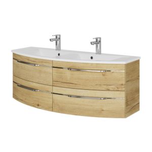 Pelipal Series 7045 double washbasin set SET-167-101 Halifax oak synchronous pore, chrome handles, 130 cm