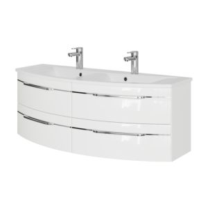 Pelipal Série 7045 ensemble lavabo double SET-167-104 blanc brillant / blanc brillant, poignées chromé , 130 cm