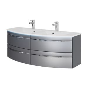 Pelipal Series 7045 double washbasin set SET-167-111 steel grey metallic / steel grey, chrome handles, 130 cm