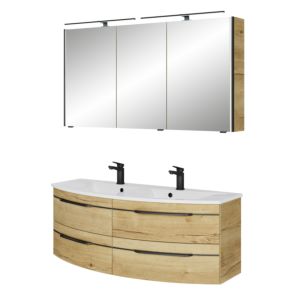 Pelipal Series 7045 bathroom furniture set SET-167-113 Halifax oak synchronous pore, black handles, 130 cm