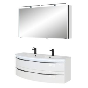 Pelipal Series 7045 bathroom furniture set SET-167-124 white high gloss / white gloss, black handles, 130 cm