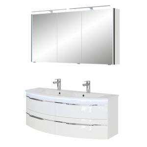 Ensemble de meubles de salle de bain Pelipal Série 7045 SET-167-128 blanc brillant / blanc brillant, poignées chromé , 130 cm