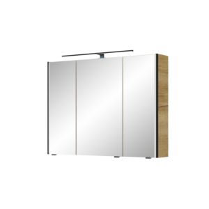 Pelipal Serie 7045 Spiegelschrank SEEA02493G167BA LED-Plus-Aufsatzleuchte, dreitürig, schwarz, 90 cm