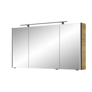 Pelipal Serie 7045 Spiegelschrank SEEA02413G167BA LED-Plus-Aufsatzleuchte, dreitürig, schwarz, 130 cm