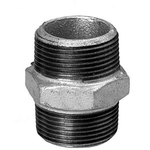 Hermann Schmidt malleable iron double nipple DN 40, 1 1/2&quot; external thread, galvanized