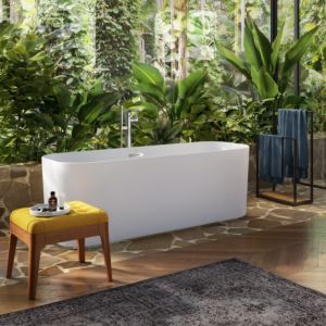 Villeroy and Boch Finion rectangular freestanding bathtub 177FIN7A100V1RW 170 x 70 cm, Emotion, design ring, stone white, chrome