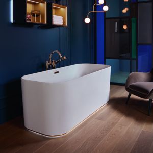 Villeroy and Boch Finion rectangular freestanding bathtub 177FIN7N300V1RW 170 x 70 cm, water inlet, Emotion, design ring, stone white, gold