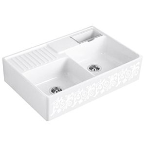 Villeroy and Boch double bowl sink 632392KT drain fitting, eccentric operation, waste bowl, White Pearl