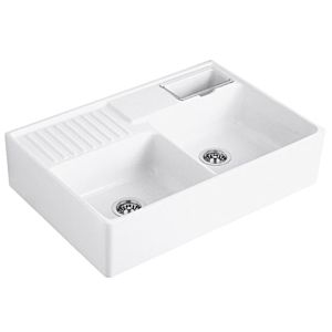 Villeroy and Boch double bowl sink 632392RW drain fitting, eccentric operation, waste bowl, Stone White