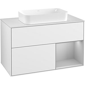 Villeroy und Boch Finion Waschtischunterschrank F251GJGF 100x60,3cm, Abdeckplatte white matt, Regal rechts Light grey matt, Glossy white lacquer