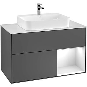 Villeroy und Boch Finion Waschtischunterschrank F372GFGJ 100cm, Abdeckplatte black matt, Regal rechts Glossy white lacquer, Light grey matt