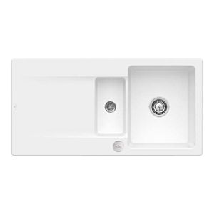 Villeroy and Boch Siluet flush-mounted sink 33372FRW with waste set and eccentric operation, Stone White