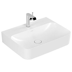 Villeroy et Boch Finion plan de toilette 41686LRW 60x47cm, blanc pierre C +, trou robinetterie central perforé, sans trop-plein, face inférieure rectifiée