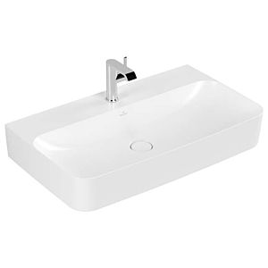 Villeroy et Boch Finion lavabo 41688CRW 80x47cm, blanc pierre C +, trou de robinetterie central perforé, trop-plein caché, face inférieure rectifiée