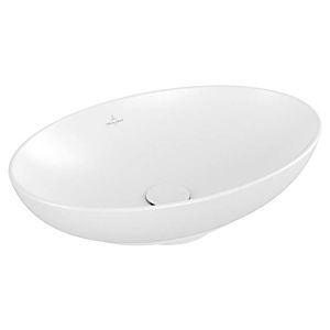 Villeroy et Boch Loop &amp; friends Lavabo à poser 4A4700RW 56x38cm, ovale, sans plage de robinetterie, avec trop-plein, Stone White C-plus