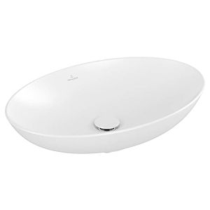 Villeroy and Boch Loop &amp; friends countertop washbasin 4A4801RW 62x42cm, oval, without tap hole bank, without overflow, Stone White C-plus