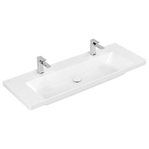 Villeroy et Boch Subway 3.0 meuble vasque 4A70D1RW 130x47cm, avec 2 trous de robinetterie/sans trop-plein, pierre blanc C-plus