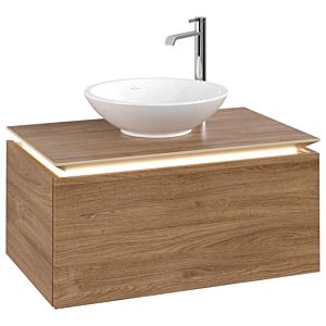 Villeroy und Boch Legato Waschtischunterschrank B601L0RH 80x38x50cm, Waschtisch mittig, mit LED-Beleuchtung, Kansas Oak