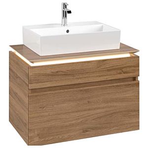 Villeroy und Boch Legato Waschtischunterschrank B602L0RH 80x55x50cm, Waschtisch mittig, mit LED-Beleuchtung, Kansas Oak