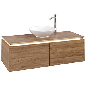 Villeroy und Boch Legato Waschtischunterschrank B609L0RH 120x38x50cm, Waschtisch mittig, mit LED-Beleuchtung, Kansas Oak