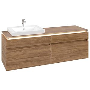 Villeroy und Boch Legato Waschtischunterschrank B689L0RH 160x55x50cm, Waschtisch links, mit LED-Beleuchtung, Kansas Oak