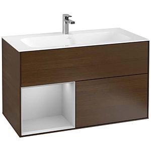 Villeroy und Boch Finion Waschtischunterschrank F030GJGN 99,6x59,1x49,8cm, Regal links Light grey matt, Walnut veneer