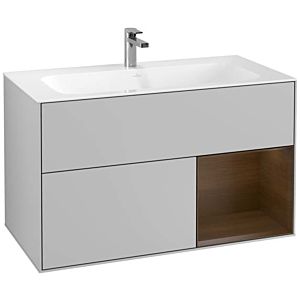 Villeroy und Boch Finion Waschtischunterschrank F040GNGJ 99,6x59,1x49,8cm, Regal rechts Walnut veneer, Light grey matt