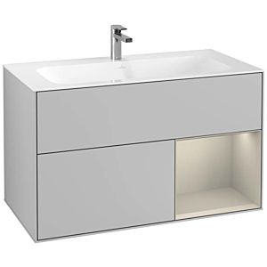 Villeroy und Boch Finion Waschtischunterschrank F040HHGJ 99,6x59,1x49,8cm, Regal rechts Sand Matt, Light grey matt