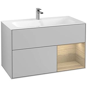 Villeroy und Boch Finion Waschtischunterschrank F040PCGJ 99,6x59,1x49,8cm, Regal rechts Oak Veneer, Light grey matt