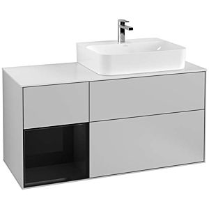 Villeroy und Boch Finion Waschtischunterschrank F141PHGJ 120cm, Abdeckplatte glass white Matt, Regal links Glossy Black Lacquer, Light grey matt