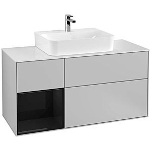 Villeroy und Boch Finion Waschtischunterschrank F161PHGJ 120cm, Abdeckplatte white matt, Regal links Glossy Black Lacquer, Light grey matt