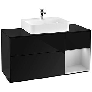 Villeroy und Boch Finion Waschtischunterschrank F172GJPH 120cm, Abdeckplatte black matt, Regal rechts Light grey matt, Glossy Black Lacquer