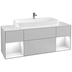 Villeroy und Boch Finion Waschtischunterschrank F211GFGJ 160cm, Abdeckplatte white matt, Regale Glossy white lacquer, Light grey matt