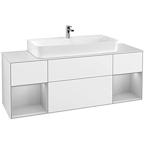 Villeroy und Boch Finion Waschtischunterschrank F211GJGF 160cm, Abdeckplatte white matt, Regale Light grey matt lacquer, Glossy white lacquer