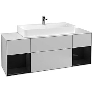 Villeroy und Boch Finion Waschtischunterschrank F211PHGJ 160cm, Abdeckplatte white matt, Regale Glossy black lacquer, Light grey matt