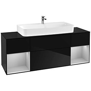 Villeroy und Boch Finion Waschtischunterschrank F212GJPH 160cm, Abdeckplatte black matt, Regale Light grey matt lacquer, Glossy Black Lacquer