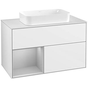 Villeroy und Boch Finion Waschtischunterschrank F241GJGF 100x60,3cm, Abdeckplatte white matt, Regal links Light grey matt, Glossy white lacquer