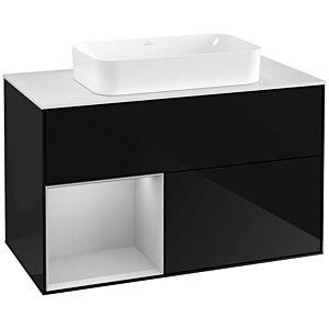 Villeroy und Boch Finion Waschtischunterschrank F241GJPH 100x60,3cm, Abdeckplatte white matt, Regal links Light grey matt, Glossy Black Lacquer